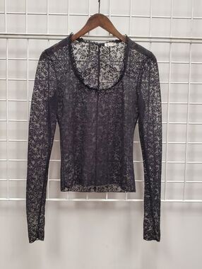 Free People Black Sheer Lace Long Sleeve Tee